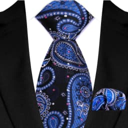 Fashion Royal Blue Men Tie Luxury Plaid Stripes Paisley High Quality Pocket Square Necktie Sets Groom Wedding Busienss Gifts