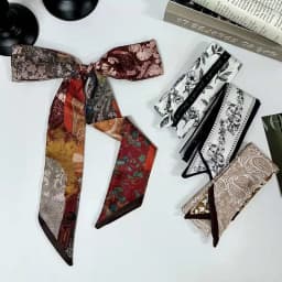 2026 New Arrival Women Vintage Floral Print Skinny Satin Scarf Summer Hair Band Strip Silk Ribbon Neck Scarves Bag Handle Ribbon