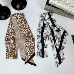 2026 New Arrival Women Vintage Floral Print Skinny Satin Scarf Summer Hair Band Strip Silk Ribbon Neck Scarves Bag Handle Ribbon