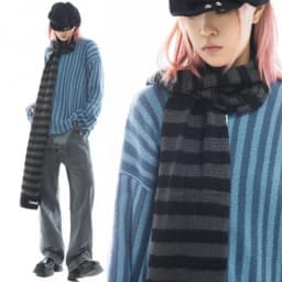 39BD Lady Neckwrap Knitting Stripe Scarf Subculture Neck Scarf Autumn Winter Neckwear