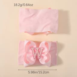 26 Letters Pink Big Bows Pearl Headbands for Baby Girls 5.98'' Wide Nylon Knotted Soft Elastic Hair Bands Wraps Headwear 1PCS