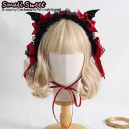 Lolita Devil's ears Headband Gothic Hair Hoop Y2K Girls Ruffled Cosplay Hair Band Hair Accessories Bow Ribbon Headdress Headwear