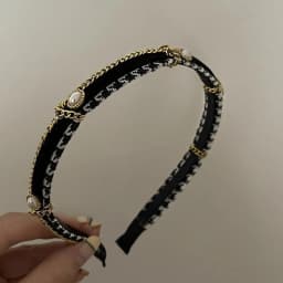 French thousand bird grid pearl chain headband, high-end exquisite retro design hairpin