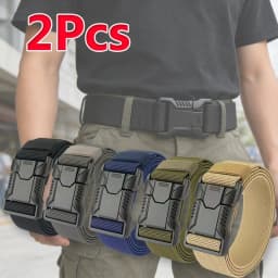 Automatic Plastic Buckle Tactical Belt Men's Multifunction Military Fan Canvas Belt Outdoor Faux Nylon Training Waist Belt Pants