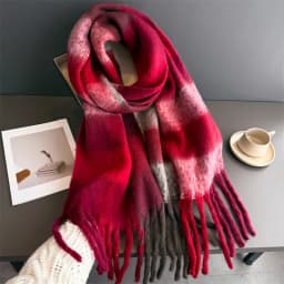 Winter Warm Thick Scarf Women Mohair Plaid Soft Tassel Shawl Wrap Pashmina Checkered Large Neck Blanket Scarf