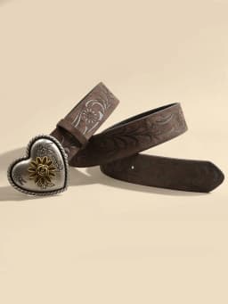 Heart Flower Metal Buckle Belt Brown Embossed Women's Retro Waistband Fashion Decorative Belt