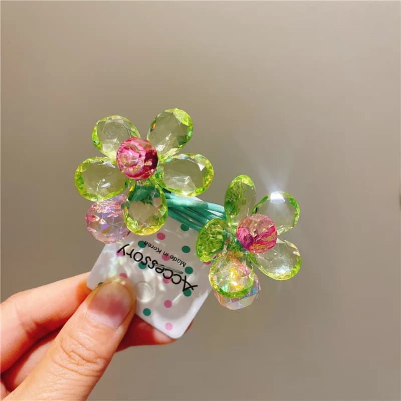 Children's Hair Accessory Bright Flowers Double-headed Rubber Bands Ponytail Hair Tie Blue Color Funny Cute Kawaii Girl Hair Tie