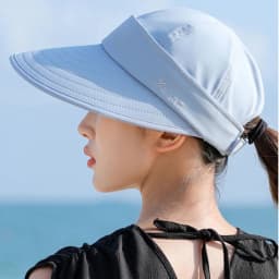 Casual Wide Brim Women Summer Sun Hat UV Protection Foldable Empty Top Ponytail Cap Detachable Adjustable Beach Cap