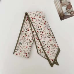 Elegant ladies’ long ribbon scarf with a rose pattern; versatile as a hairband, bag strap or neck scarf; a stylish accessory