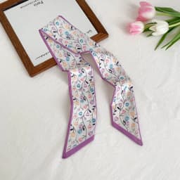 Elegant ladies’ long ribbon scarf with a rose pattern; versatile as a hairband, bag strap or neck scarf; a stylish accessory