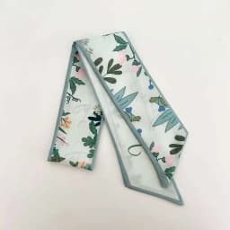 Elegant ladies’ long ribbon scarf with a rose pattern; versatile as a hairband, bag strap or neck scarf; a stylish accessory