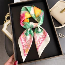 Lemon Print Silk Square Scarf Women Luxury Soft Satin Kerchief Thin Neck Scarf Fashion Sunscreen Headscarf For Women Bag Ribbon