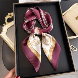 Blue Classic Chain Print Square Silk Scarf Women Casual Elegant Thin Kerchief 70cm Neck Women Windproof Head Wrap Hair Scarves