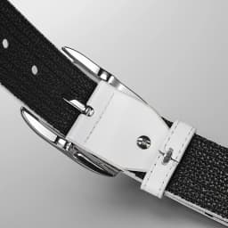 White PU Men's Belt with Red and Blue Striped Design, Adjustable Silver Slide Buckle, Perfect for Casual Jeans, Smart Casual & B