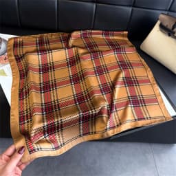 Women Square Scarf Silk Feeling Neckerchief Plaid Print Foulard Hairband Lady Ribbon Spring New Shawls Wraps