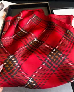 Women Square Scarf Silk Feeling Neckerchief Plaid Print Foulard Hairband Lady Ribbon Spring New Shawls Wraps