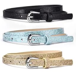Fashion Sequin-Embellished Fine-Pin Buckle PU Belt: Women's High-End, Trendy Denim Over-the-Knee Belt Clothing Accessory