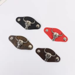 Western style cow head square scarf buckle retro metal denim square scarf clip unisex PU leather scarf buckle belt