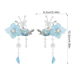 2pcs Romantic Blue Peony Hair Clips Vintage Hairpin Hair Accessories Flower Hanfu Headdress Tassel Pearl Barrettes Hair Jewelry