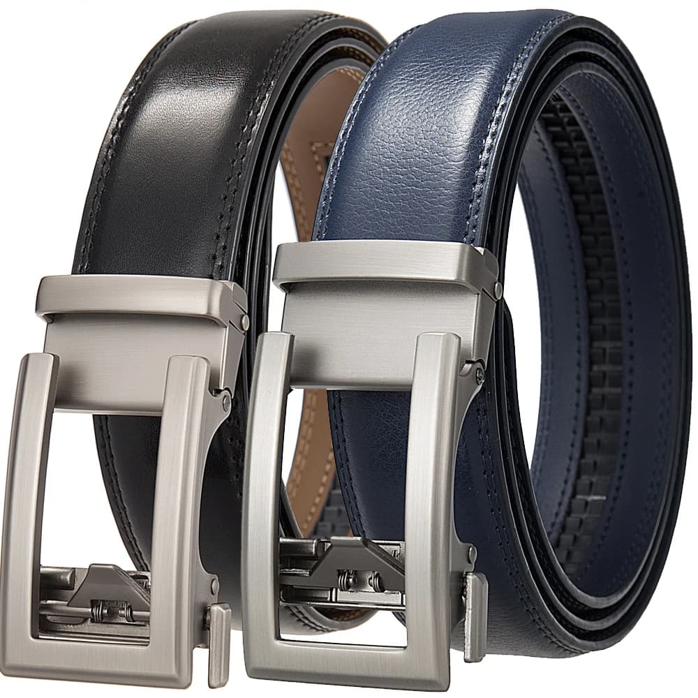 3.5cm Luxury Designer Men's Leather Belt with Automatic Ratchet Buckle Width Plus Size Male Blue Black Brown Formal Accessory