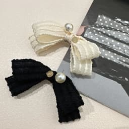 Bow Side Hair Clips: Elegant Fabric Hair Clips with Pearl Details, Versatile for Daily Wear