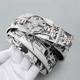 Men's Fashionable Automatic Belt with Rotating Buckle,Graffiti printPUBelt,Luxurious casual belt suitable for jeans and trousers