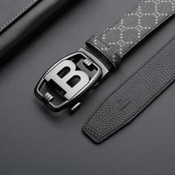Men's B Letter Automatic Buckle Belt Monogram Print PU Leather Waist Belt for Business Casual Jeans