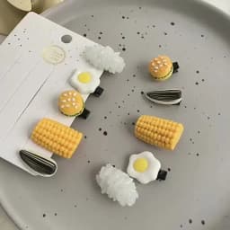 Simulated Food Hair Clips Mini Food Shape Hair Clips Set Rice Egg Corn Snack Style Barrettes Hairpin Headdress Hair Accessories
