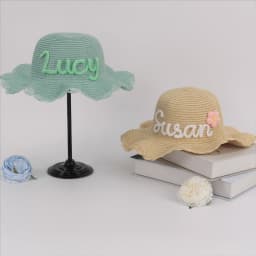 Custom Hand-Embroidered Sun Hat Adjustable Wavy Shape Personalized Names For Kids Ladies Beach Caps Outdoor Fashion Straw Hats