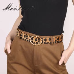 Maikun New Leopard Women's Belt Gold Irregular Alloy Pin Buckle Belt Fashion Versatile PU Belt 3.7cm Width