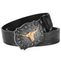 2026 New Men's Western Cowboy Belt - Cool Handsome Black PU BELT Material Embossed Design and Stylish Alloy Buckle Men Belt