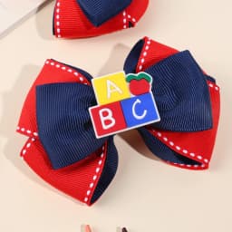 2Pcs Back To School Hair Clips Cute Sweet Pencil Apple Alphabet Bow Hairpins Ribbon Barrette For Girls Kids Headwear Accessories
