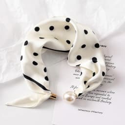 Fashion Pearl Buckle Silk Scarf Thin Printed Neck Scarf Lightweight Soft Neckerchief Women