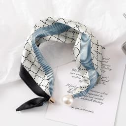 Fashion Pearl Buckle Silk Scarf Thin Printed Neck Scarf Lightweight Soft Neckerchief Women