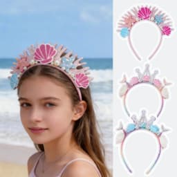 Ocean-Themed Glitter Headband, Featuring Glittery Ocean Elements Paired with Pearl Decorations, Crown Flower Mermaid Headband, with a Dreamy and Exquisite Design, Suitable for Beach-Themed Parties, Dress-Up Occasions, and More, with a Sweet Style