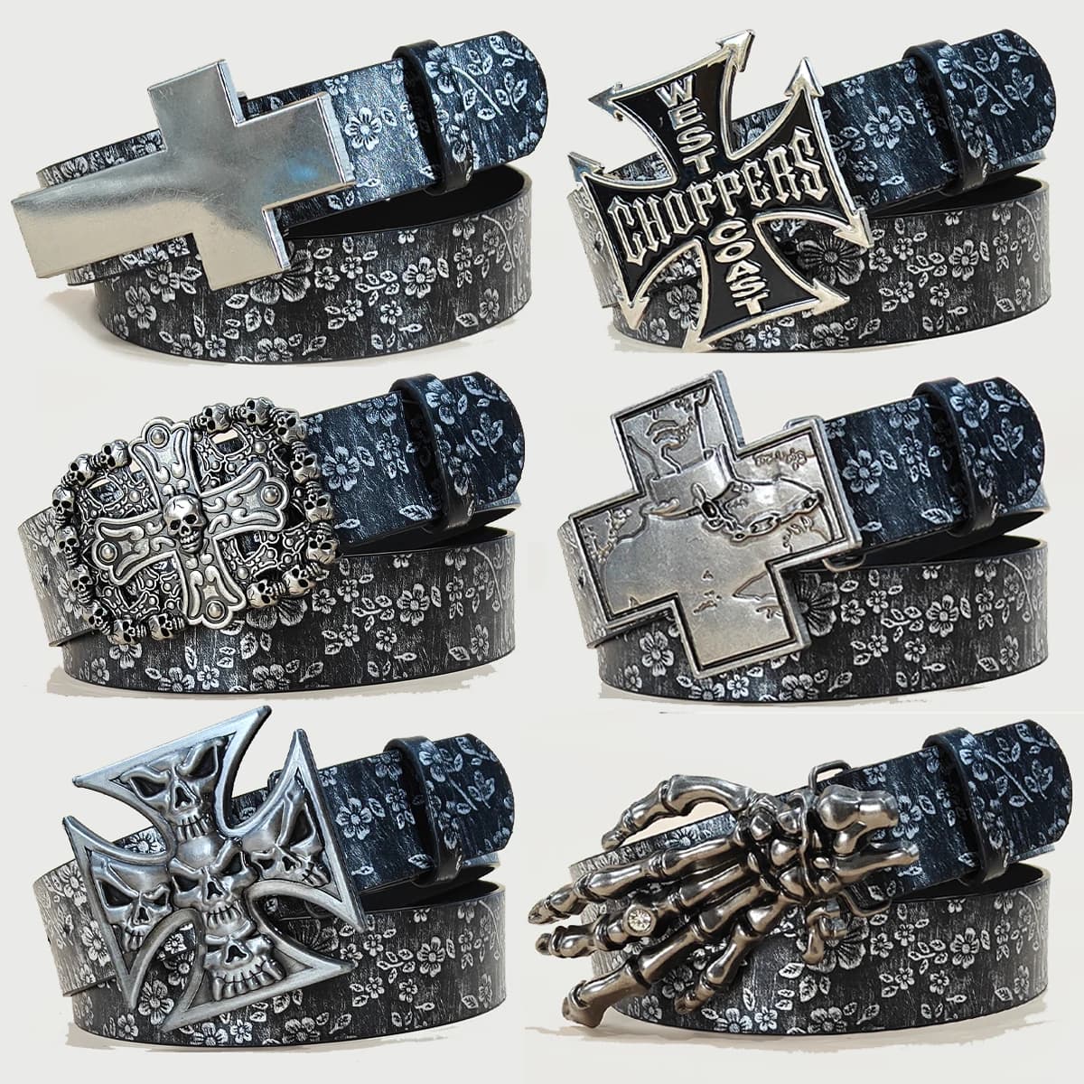 Luxury Designer Gothic Punk Belt for Men And Women Cross Buckle plus Size Silver Flora Black Waistband for Jeans Skirt Dress
