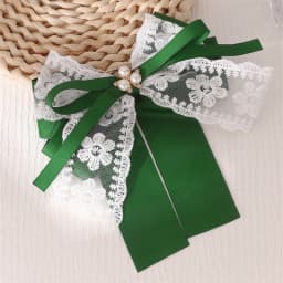 1pc Pearl Green Bow Clip – Dainty Ribbon with Faux Pearl Detail, Fresh Hair Accessory.