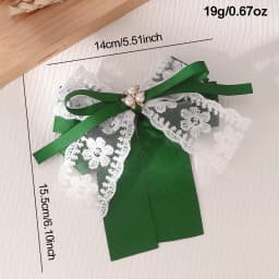 1pc Pearl Green Bow Clip – Dainty Ribbon with Faux Pearl Detail, Fresh Hair Accessory.