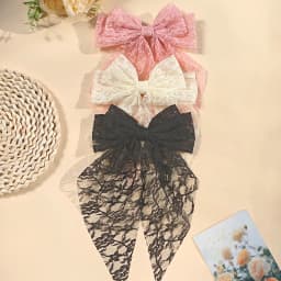 3pcs large fairy butterfly bow duckbill hair clips, featuring long flowing design, delicate lace ribbon and hollow carving. S