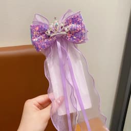 Children's Braided Hair Bow Accessories Princess Crown Hairpin Super Fairy Girl Ponytail Streamer Headgear Spring Clip Top