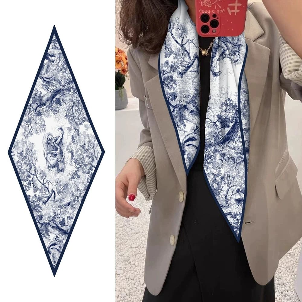 Forest And Animal Printing Diamond Twill Silk Scarf Woman Luxury Bandana Headband Hijab Foulard Neckerchief Shawl For Ladies