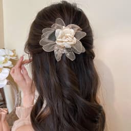Korean Style Flower Hair Claw Champagne Color Mesh Mountain Camellia Shark Hair Gripper Sweety Exquisite Flower Hair Accessories