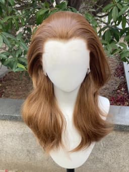 Peak Honey Brown 13X4 Synthetic Lace Front Wigs for Women Shoulder Length Mullet Cosplay Wig for Men Half Hand Tied Glueless