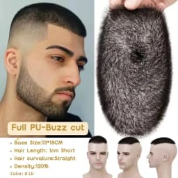 TESS Men Hair Wig 100% Human Hair Men Toupee Buzz Cut Hair System Super Thin Skin Natural Black Short Hair Pieces Wigs for Male