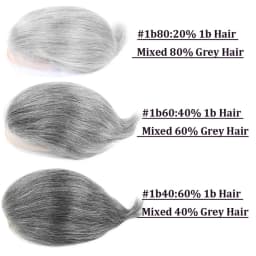 #1B40/#1B60/#1B80 Grey Men's Toupee Hair Replacement System Human Hairpiece Back Style Mono PU Breathable Lace Front Male Wig