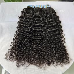 PU Tape In Hair Extensions Deep Curly Human Hair 4x0.8 cm Seamless Weft Hand Tied Adhesives Tape-Ins 100grams Wavy Virgin Hair