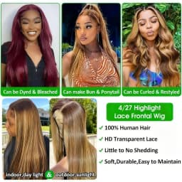 13X4 Ombre Lace Front Wig Human Hair 30Inch 180Density Highlight Straight Wig Pre Plucked Natural Hairline Hd Transparent Frontal Lace Brazilian Virgin Hair, 4/27 Honey Blonde Colored Wigs