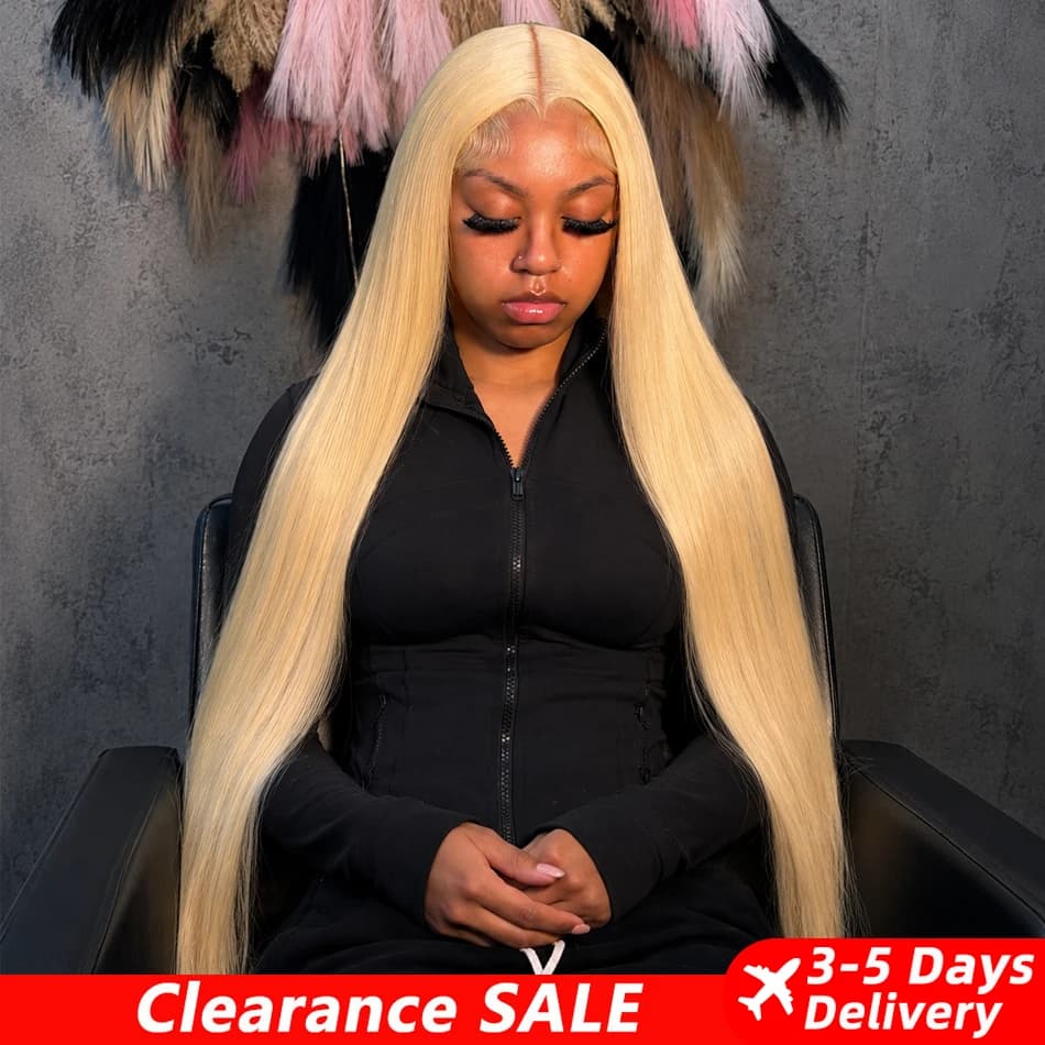 613 Blonde Wig 40 Inch Bone Straight Human Hair Wigs 13x6 HD Lace Frontal Wig Brazilian 210 Density Pre Plucked Colored Human Hair Lace Front Long Wigs