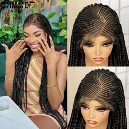 Full Lace Synthetic Afro Cornrow Braided Wigs Back Knotless Box Braids Wig for Black Women 36 Inches Handmade Braiding Wig