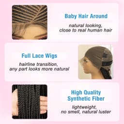 Full Lace Synthetic Afro Cornrow Braided Wigs Back Knotless Box Braids Wig for Black Women 36 Inches Handmade Braiding Wig